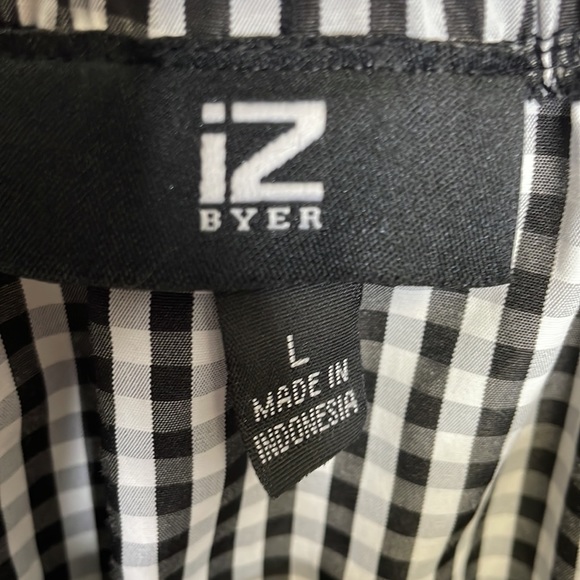IZ Byer Blk & White Checkered Gingham Cold Shoulder Blouse - Picture 5 of 6